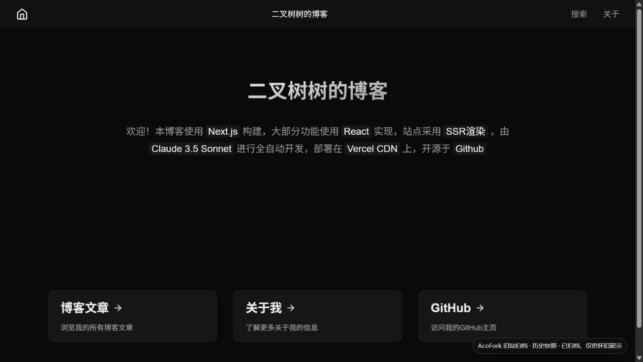 AcoFork Blog · Next.js Demo 首屏预览