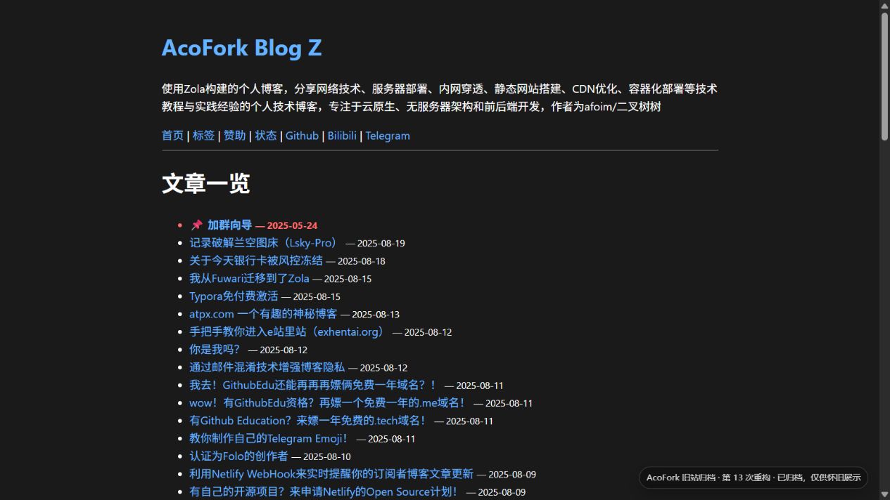 AcoFork Blog Z Demo 首屏预览